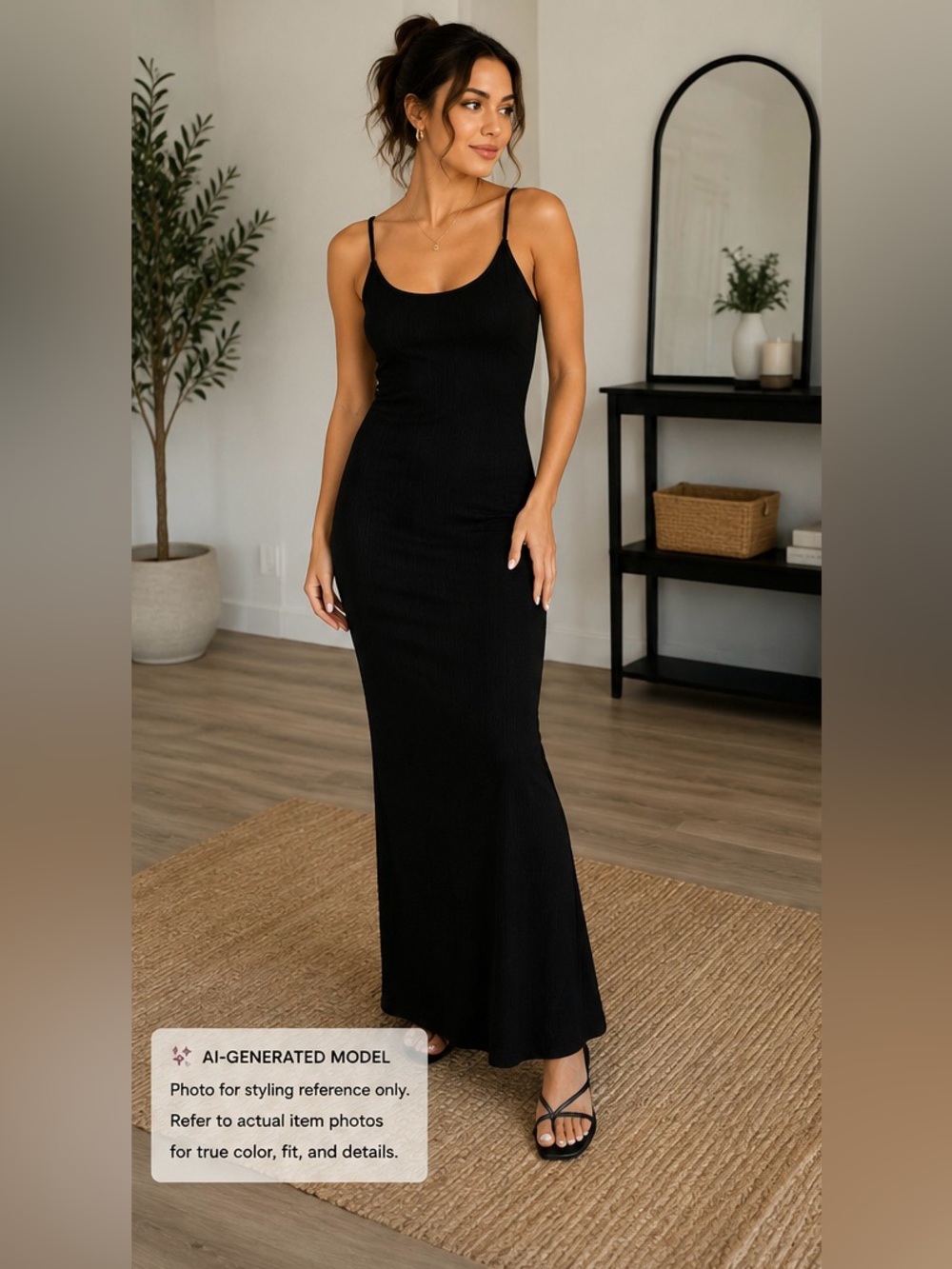 ReoRia Black Maxi Dress Size Small NWT Spaghetti Strap Bodycon